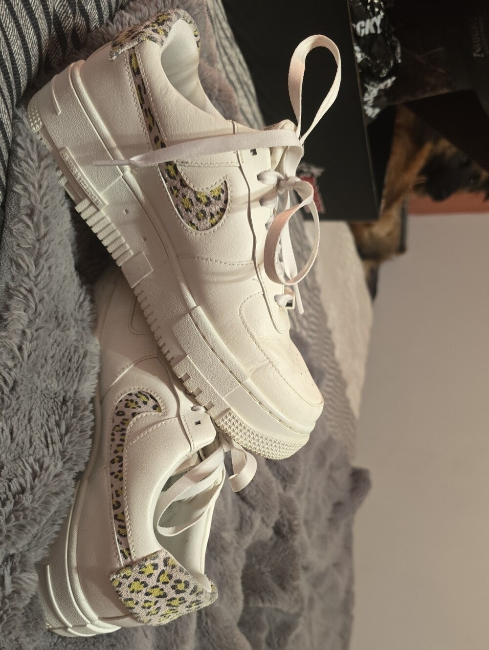 Nike White Platform Sneakers with Leopard-Print Swoosh